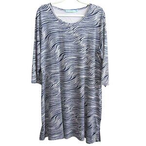 Anthonys Resort Wear Wave Stripe Shift Dress Size 1X Navy Blue White Knee Length